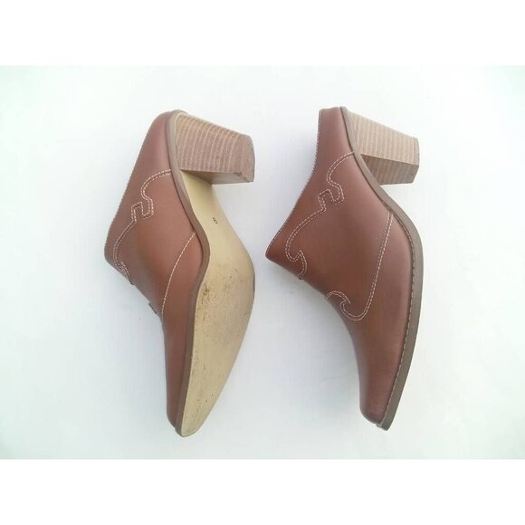Womens Clog Shoes Brown Leather Stacked Heels Square Toe Slip Ons 9 - Picture 6 of 7